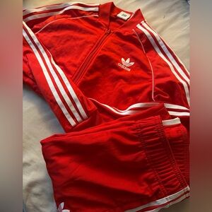Adidas Kids Red tracksuit with White Stripes